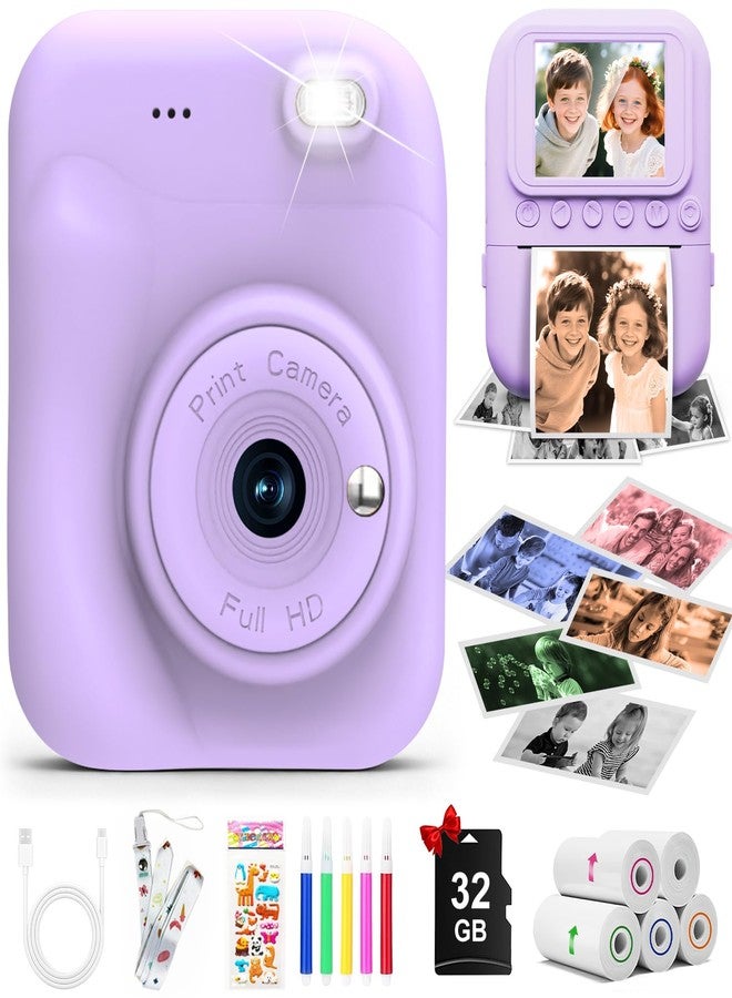 MINIBEAR Kids Camera Instant Print Camera for Kids, Toddler Camera Toys for 3 4 5 6 7 8 Year Old Girls Boys Christmas Birthday Gifts, Kids Digital Camera Instant Print Color Photos 5 Rolls Paper 32GB,Purple - Image 1