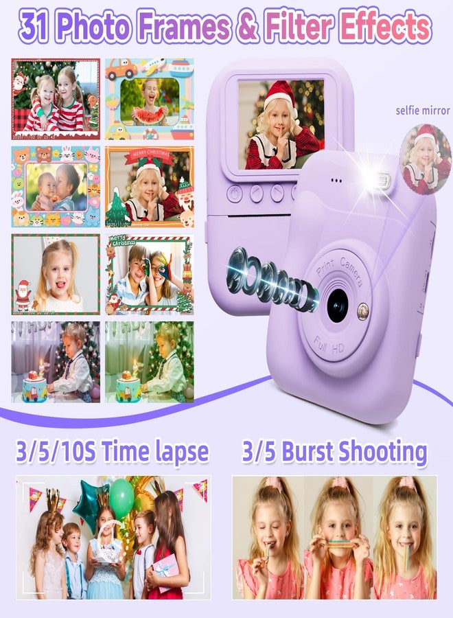 MINIBEAR Kids Camera Instant Print Camera for Kids, Toddler Camera Toys for 3 4 5 6 7 8 Year Old Girls Boys Christmas Birthday Gifts, Kids Digital Camera Instant Print Color Photos 5 Rolls Paper 32GB,Purple - Image 4