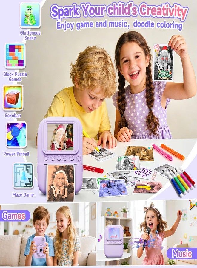 MINIBEAR Kids Camera Instant Print Camera for Kids, Toddler Camera Toys for 3 4 5 6 7 8 Year Old Girls Boys Christmas Birthday Gifts, Kids Digital Camera Instant Print Color Photos 5 Rolls Paper 32GB,Purple - Image 5