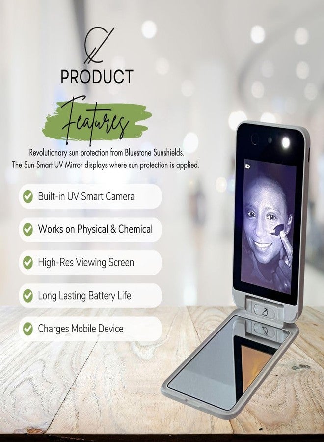 Bluestone Sunshield Sun Smart UV Makeup Mirror - Makeup Vanity Mirror, Ideal for Travel with Advanced Sun Protection Detection, USB Charging, Backup Power - Image 2