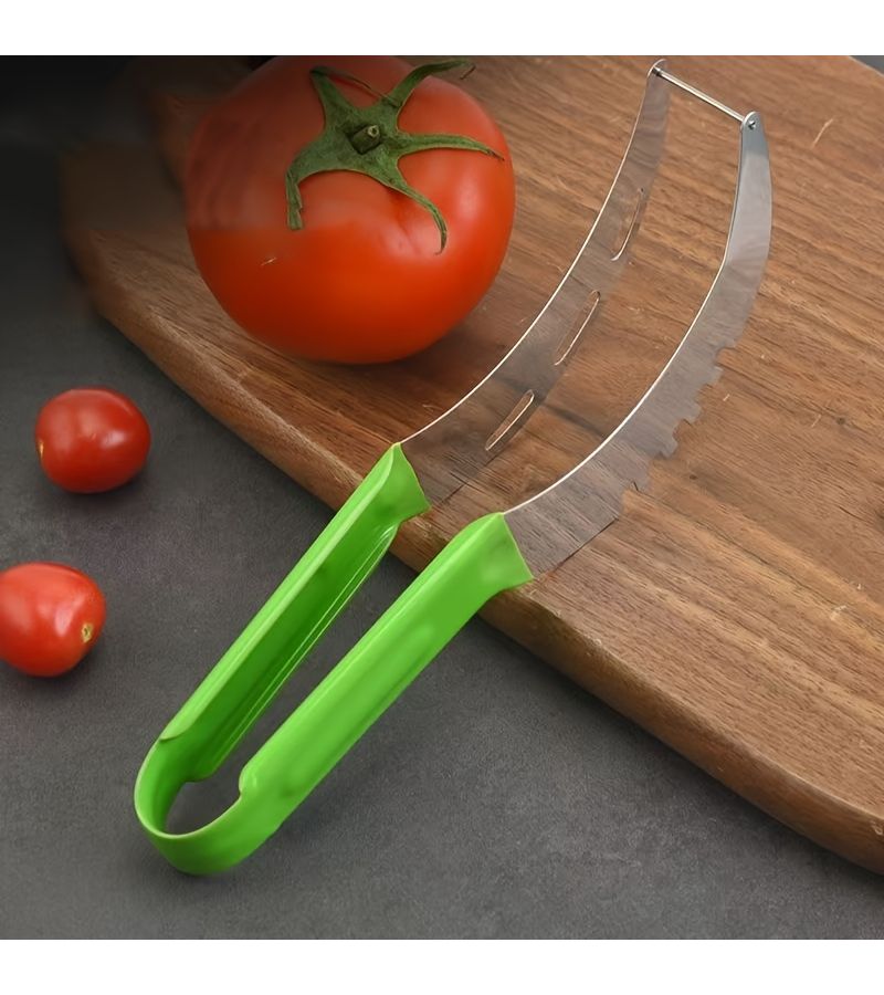 قطاعة وخادمة بطيخ خضراء Z1 من الفولاذ المقاوم للصدأ، استخدام مزدوج 2 في 1، قطاعة فواكه ثقيلة بمقبض مريح للتقطيع الآمن والسهل، مثالية للمنزل والمطبخ وحفلات الشواء - Image 5