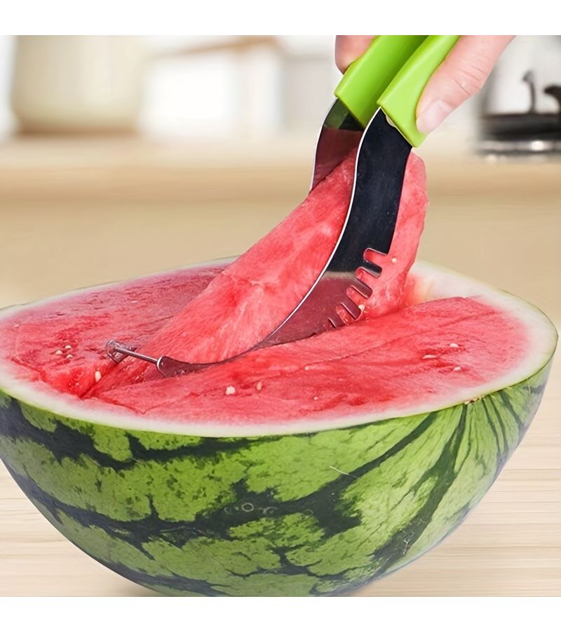 قطاعة وخادمة بطيخ خضراء Z1 من الفولاذ المقاوم للصدأ، استخدام مزدوج 2 في 1، قطاعة فواكه ثقيلة بمقبض مريح للتقطيع الآمن والسهل، مثالية للمنزل والمطبخ وحفلات الشواء - Image 1