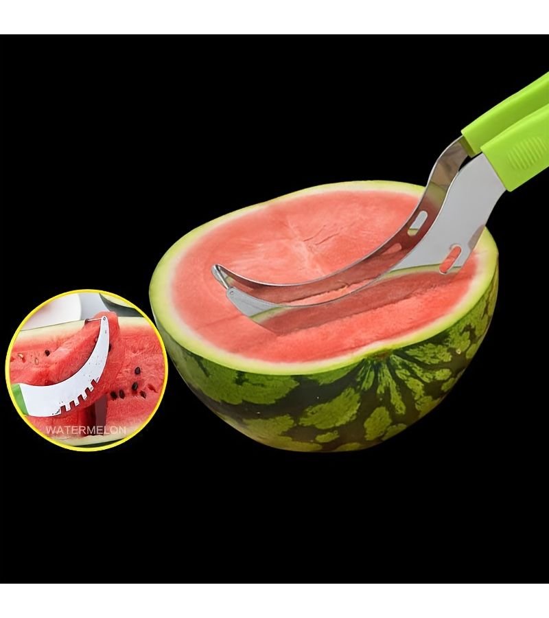 قطاعة وخادمة بطيخ خضراء Z1 من الفولاذ المقاوم للصدأ، استخدام مزدوج 2 في 1، قطاعة فواكه ثقيلة بمقبض مريح للتقطيع الآمن والسهل، مثالية للمنزل والمطبخ وحفلات الشواء - Image 3