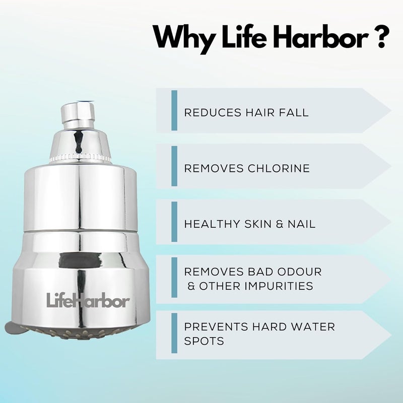 Lifeharbor فلتر تنعيم المياه للاستحمام Life Harbor ب 15 مرحلة للحمام فلتر للمياه العسرة والكلور مع KDF55 يزيل الشوائب من المياه ويعطي بشرة وشعر وأظافر صحية - Image 2