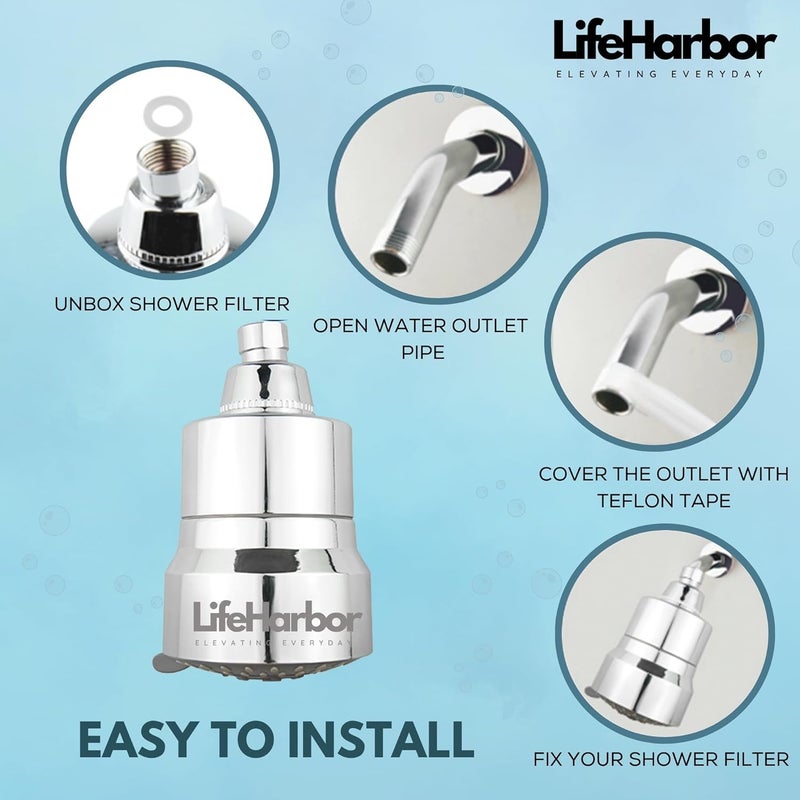 Lifeharbor فلتر تنعيم المياه للاستحمام Life Harbor ب 15 مرحلة للحمام فلتر للمياه العسرة والكلور مع KDF55 يزيل الشوائب من المياه ويعطي بشرة وشعر وأظافر صحية - Image 5