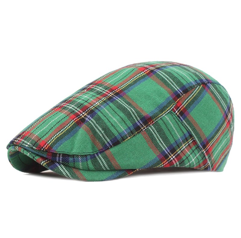 Quanhaigou Men's Cotton Flat Ivy Gatsby Newsboy Driving Hat Adjustable Irish Cabbie Ivy Driving Hunting Cap (Plaid Green) - Image 1