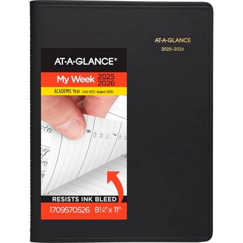 AT-A-GLANCE Planner 2025-2026 Academic, Weekly, Quarter-Hourly Appointment Book, 8-1/4" x 11", Large, Flexible Cover, Black (7095705) - Image 1