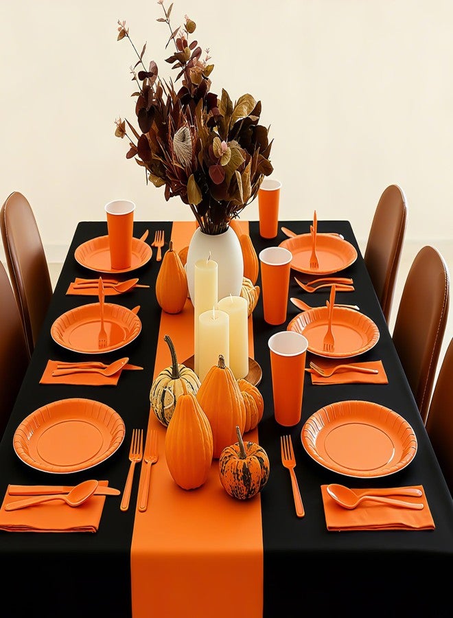Oudain 162 Pcs Orange and Black Party Supplies Dinnerware Set Disposable Plates Tablecloth Cups Spoons Forks Knives Napkins Serve 20 Guests for Party - Image 4