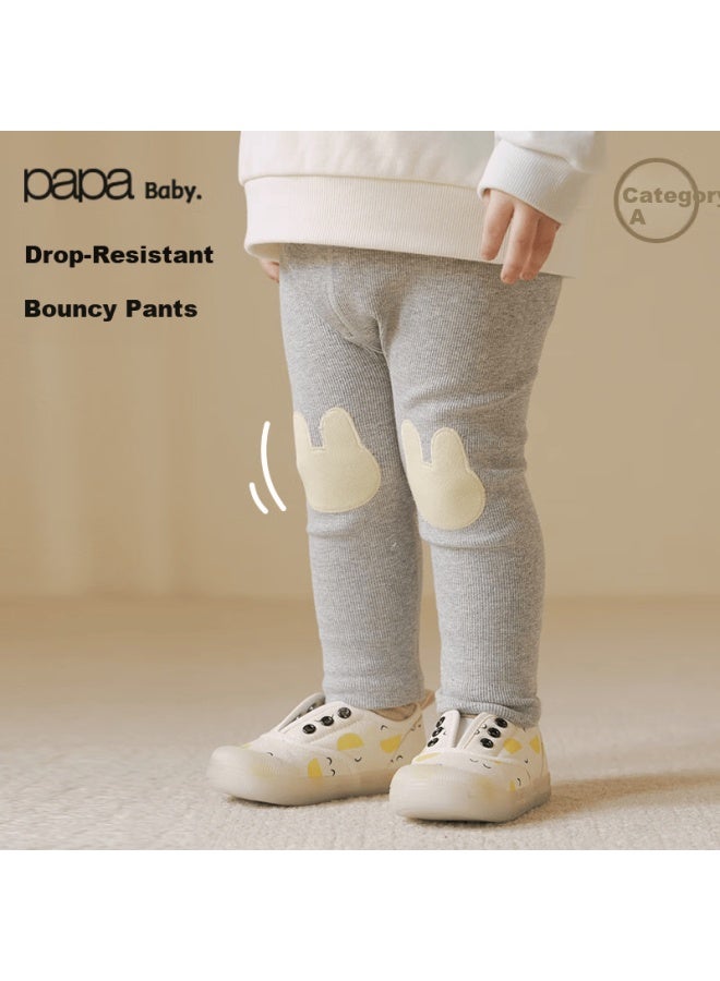 Papapapa Spring Elastic Pants For Baby Girls Soft Skin-friendly Big Bottom Baby Leggings Oatmeal Color Size 80 - Image 1