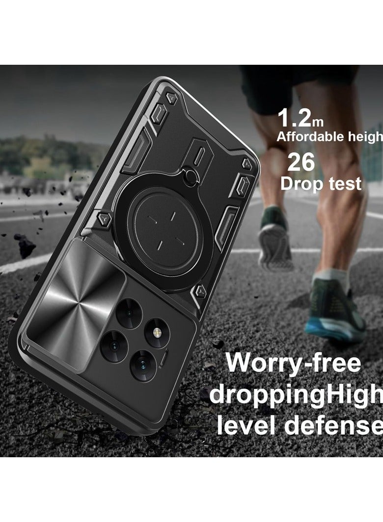 for OnePlus 13R 5G Case, Slide Camera Lens Cover, Magnetic Ring Holder Kickstand Protective Phone Case for OnePlus 13R 5G, Black - Image 2