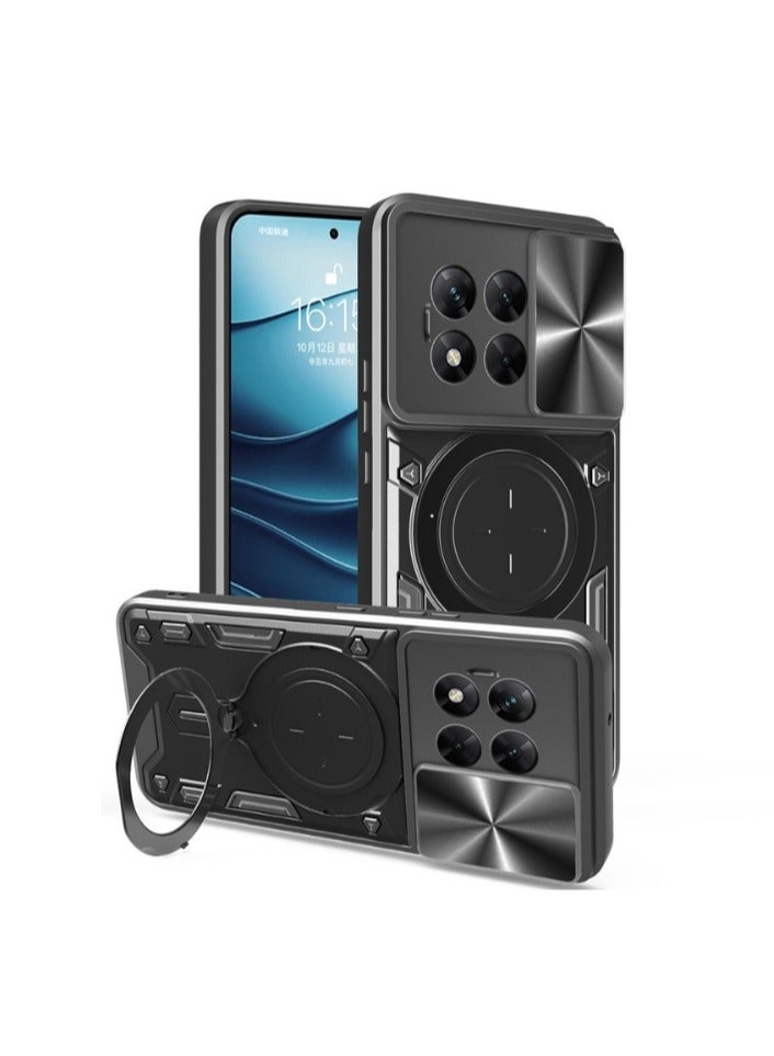 for OnePlus 13R 5G Case, Slide Camera Lens Cover, Magnetic Ring Holder Kickstand Protective Phone Case for OnePlus 13R 5G, Black - Image 1