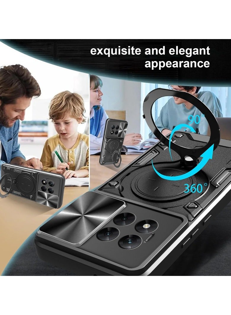 for OnePlus 13R 5G Case, Slide Camera Lens Cover, Magnetic Ring Holder Kickstand Protective Phone Case for OnePlus 13R 5G, Black - Image 5