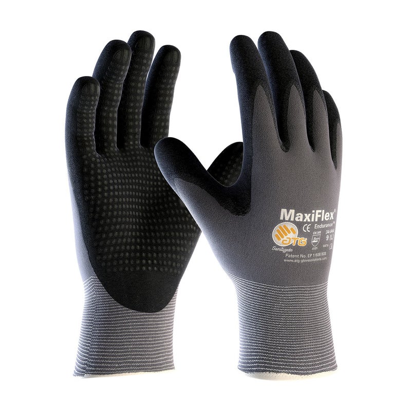 MaxiFlex Endurance 34844 Seamless Knit Nylon Work Glove with Nitrile Coated Grip on Palm Fingers Pack of 3Black and Gray