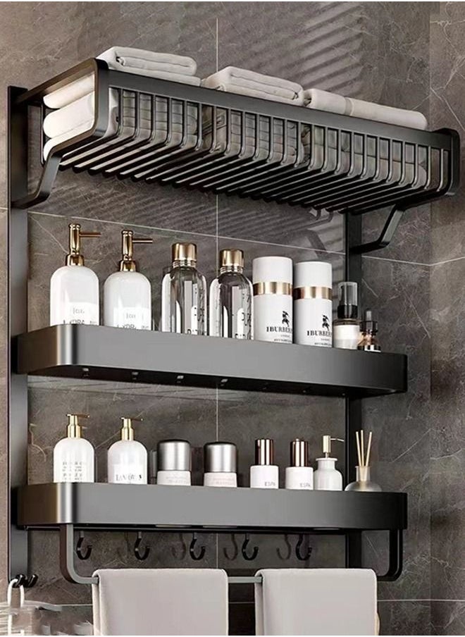Kutis - 1-Piece Three Layer Bathroom Organizer/Bathroom Shelving/Bathroom Storage Rack High Quality Aluminum Black 57 x 22 x 62 Centimeter - Image 1