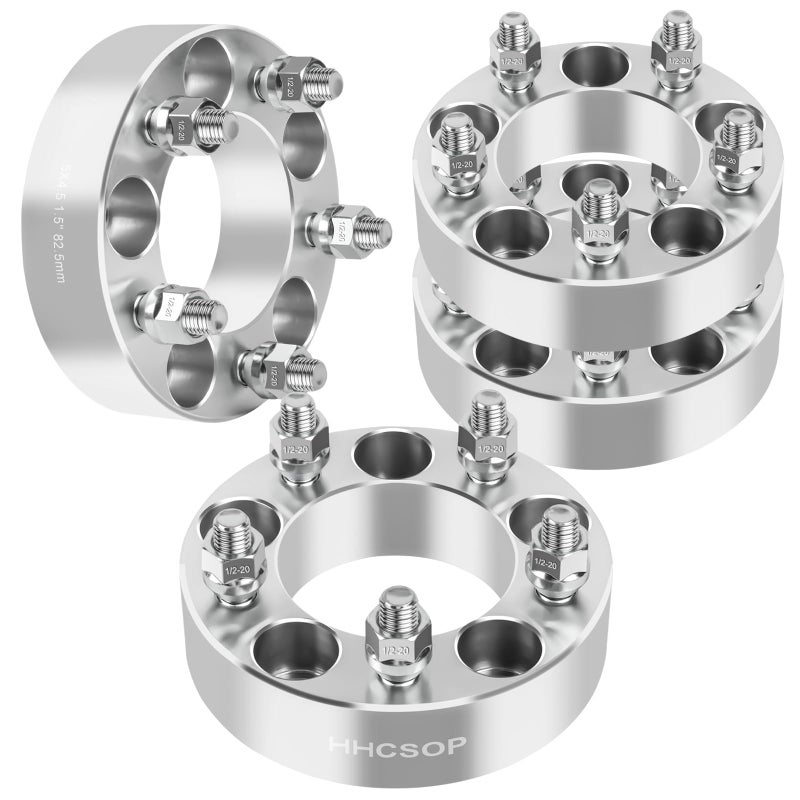 HHCSOP 5x45 15 Wheel Spacers Fit for Mustang Ranger Explorer Edge Crown Victoria Jeep Wrangler Liberty Cherokee TJ YJ XJ MJ KJ KK ZJ 5x1143 Wheel Adapters 825mm Bore 12x20 Studs Silver 4PCS