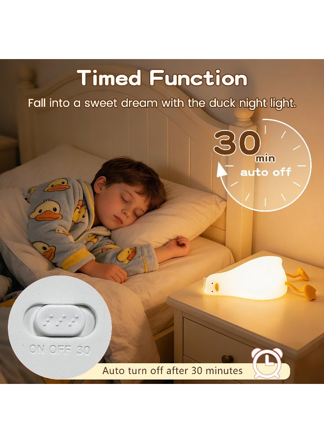 Rechargeable LED Duck Night Light, Soft Silicone Dimmable Bedside Lamp with 30-Minute Timer - Image 2