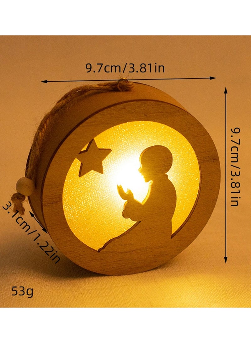 LOOPITYS Eid al Fitr handicraft lamp, a separate style, door hanging decoration Ramadan Mubarak lamp handmade wooden star LED lamp decoration Eid al Fitr decoration Muslim gift Islamic wall table decoration Ramadan gift (prayer) - Image 2