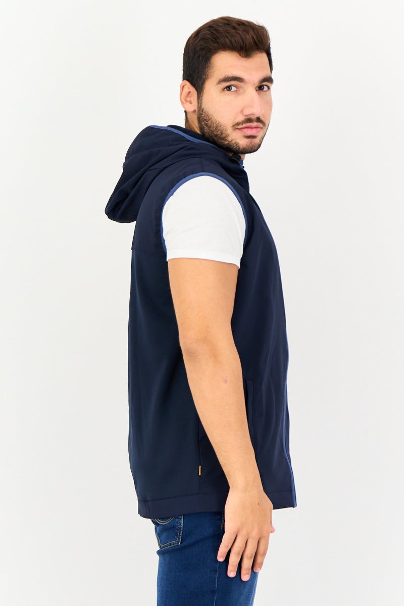 Timberland Men Hooded Solid Sleeveless Vest Jacket , Navy - Image 2