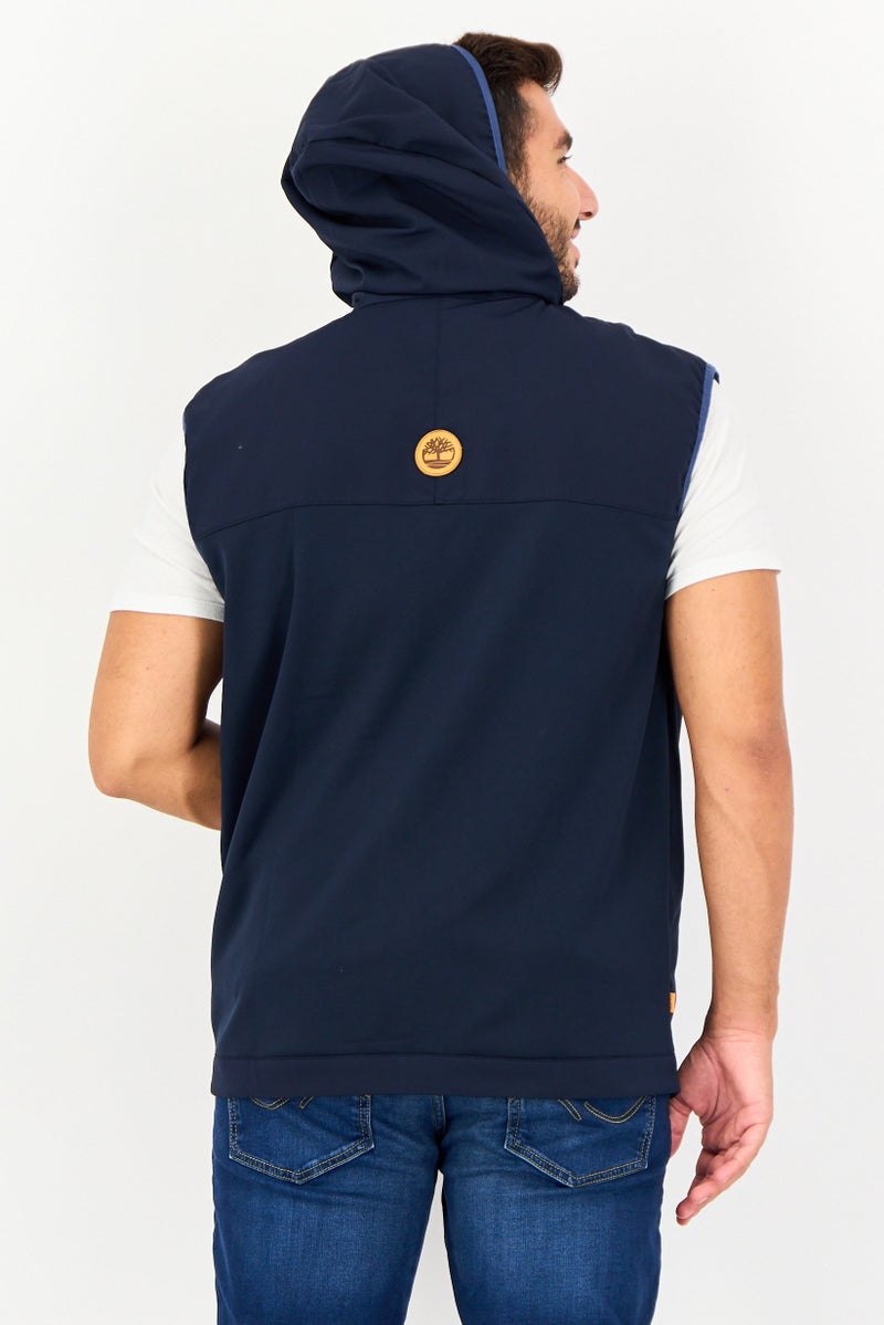 Timberland Men Hooded Solid Sleeveless Vest Jacket , Navy - Image 4