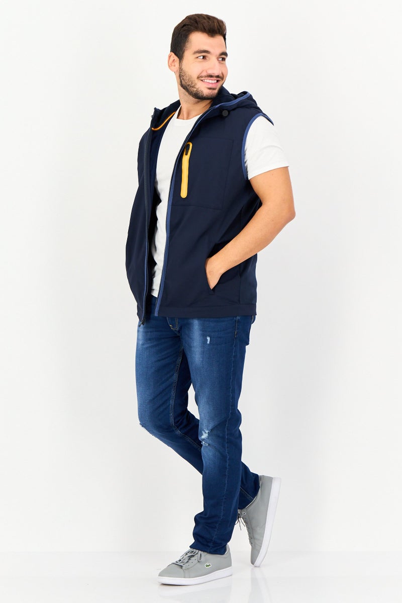 Timberland Men Hooded Solid Sleeveless Vest Jacket , Navy - Image 3