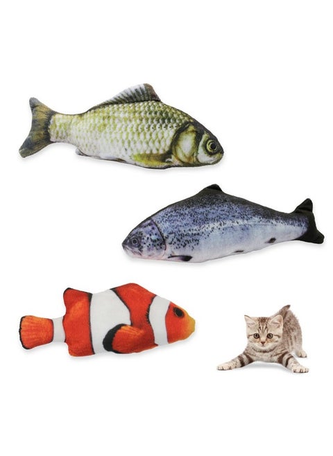 Andiker Cat Interactive Toys (3Pcs), Cotton Filled Catnip Fish-Shaped Toys for Indoor Cats, Cat Toy Set for All Breed Sizes