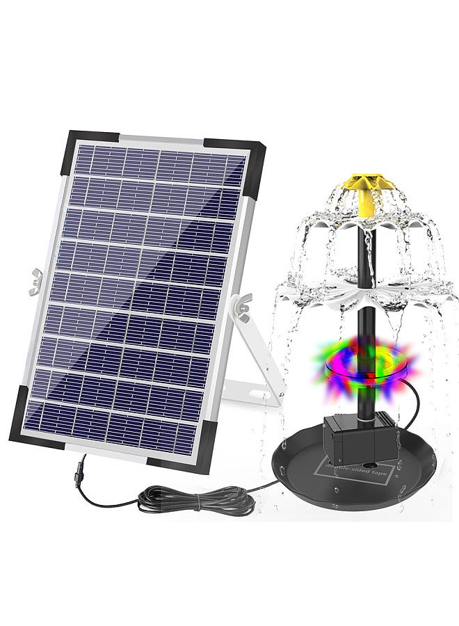 Generic 6W Solar Fountain Pump for Bird Bath with 12 LED Lights 9 Nozzles Built-in 1500mAh Battery Solar Powered Water Fountain Pump for Garden Pond Pool Fish Tank Aquarium and Outdoor  - Image 1