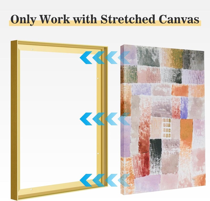 Akfado Floater Frame for 18x24 Canvas Paintings, DIY Gold Metal Floating Frame for 18x24 Stretched Canvas Portrait Landscape Prints, Art Frame for Show Exhibition Gallery Wall Home Office Decor (Gold) - Image 4