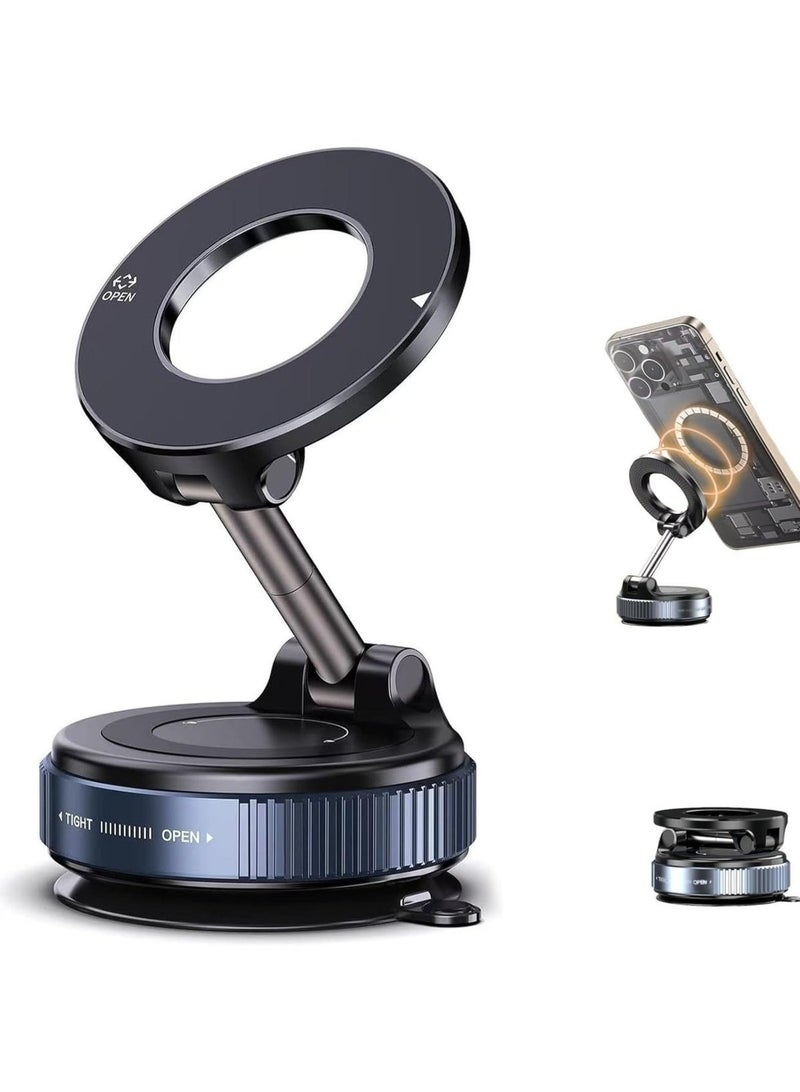 Vacuum Magnetic Phone Holder, 360° Adjustable Magnetic Car Mount, Foldable Portable Suction Cup Cell Phone Mount for Car/Gym/Mirror/Shower, Compatible with All Smartphones & All Car Models - Image 1
