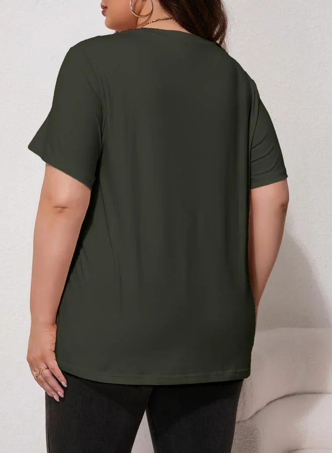 Take Two Plus Size Dark Green Lightning Leopard Print T-Shirt