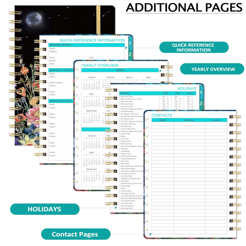 Indeme Planner 2026-2027 - Academic Planner 2026-2027, JULY 2026 - JUNE 2027, 6.3" x 8.4", Weekly and Monthly Planner with Color-Coated Tabs, Planners, College School Supplies for Student Teacher Home, Hardcover, Inner Pocket, Romantic Starry Garden Style - Image 5