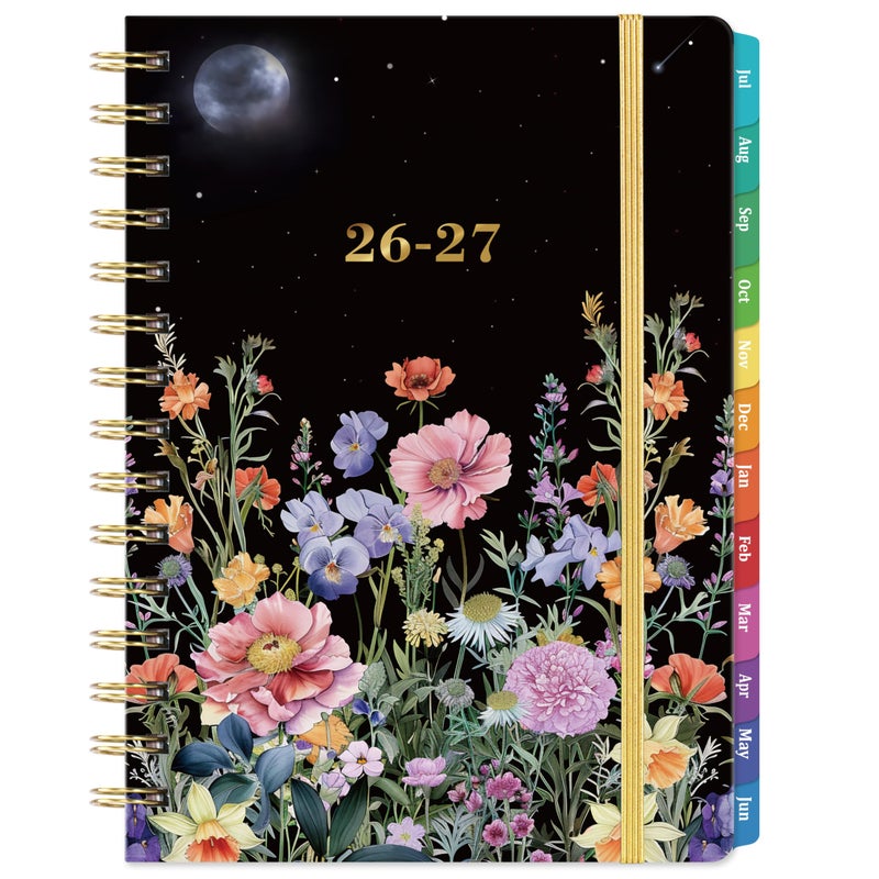 Indeme Planner 2026-2027 - Academic Planner 2026-2027, JULY 2026 - JUNE 2027, 6.3" x 8.4", Weekly and Monthly Planner with Color-Coated Tabs, Planners, College School Supplies for Student Teacher Home, Hardcover, Inner Pocket, Romantic Starry Garden Style - Image 1
