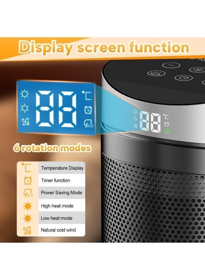 Electric Heater, 1500W Space Heater Fan Heater with Remote Control, 3 Heating Modes, 2S Fast Heating & 12-Hour Timer, 90° Oscillation, Overheat and Tip-Over Protection, Suitable for Bedroom and Office, Black - Image 4