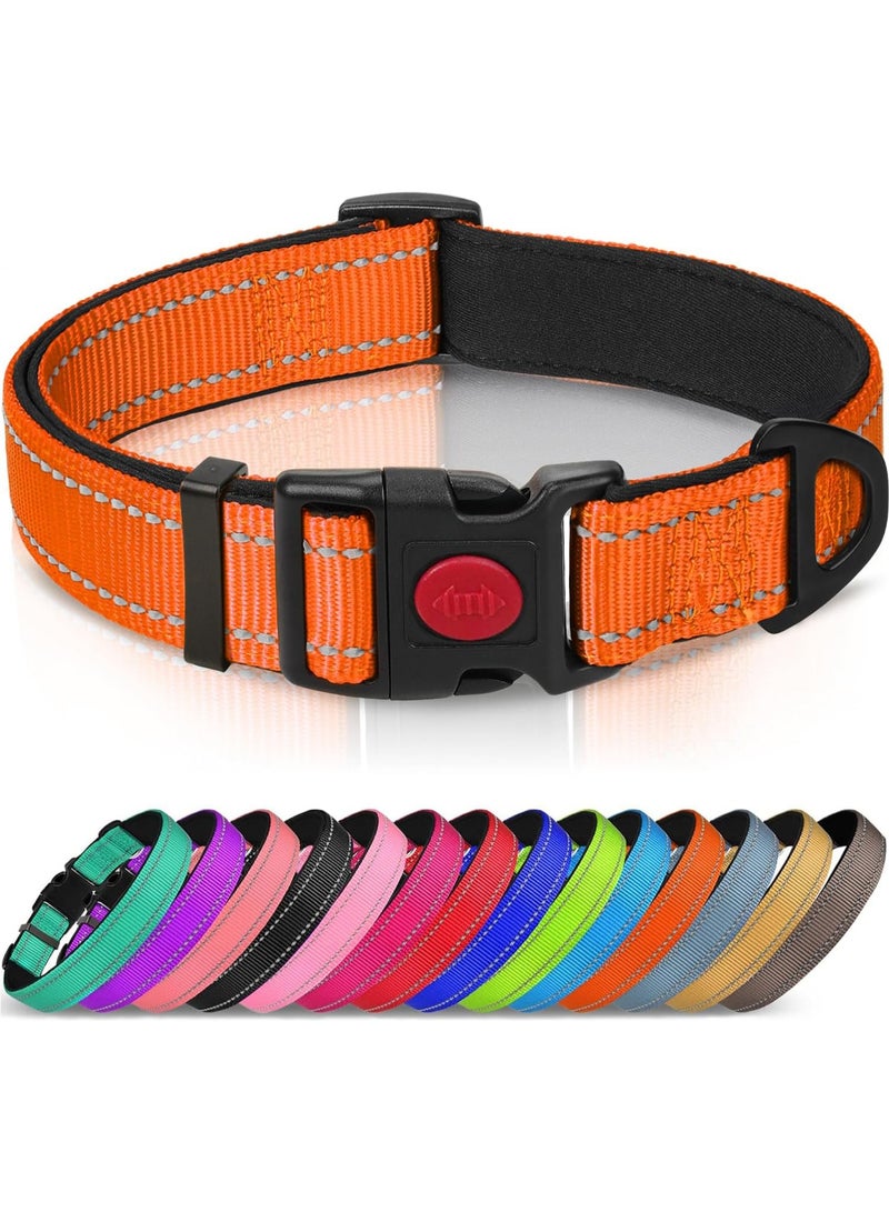 Q TRIPLE A Reflective Dog Collar with Soft Neoprene Padding, Metal D-Ring and Adjustable Length, Premium Nylon Material (Color: Orange) - Image 1