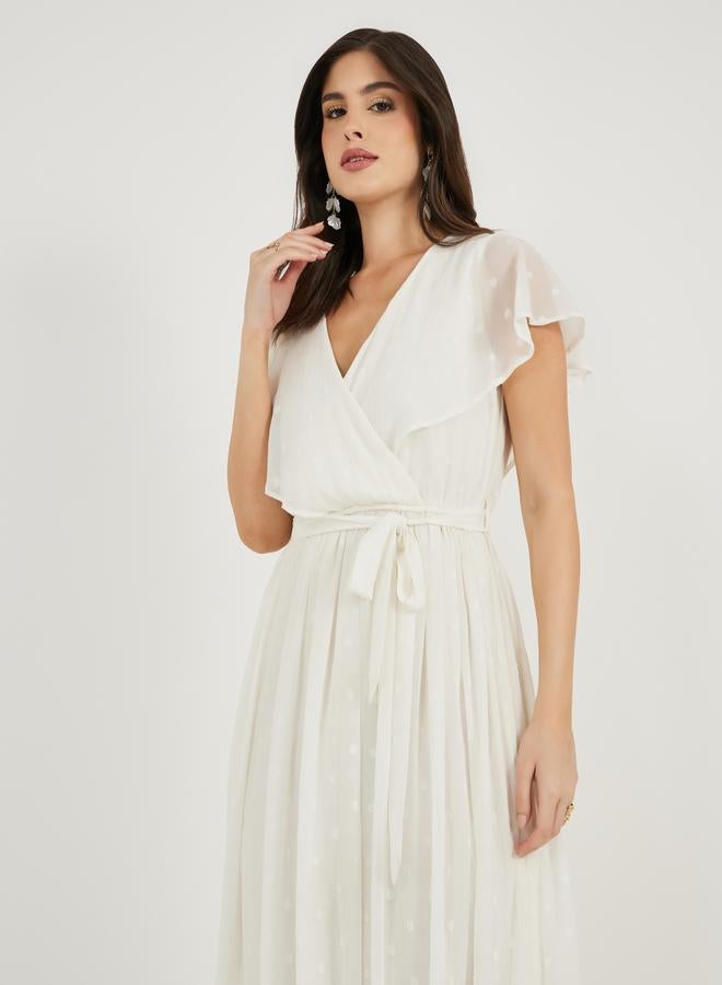 Styli Styli Dobby Frill Sleeves A-Line Maxi Dress with Waist Tie Detail  - Image 5
