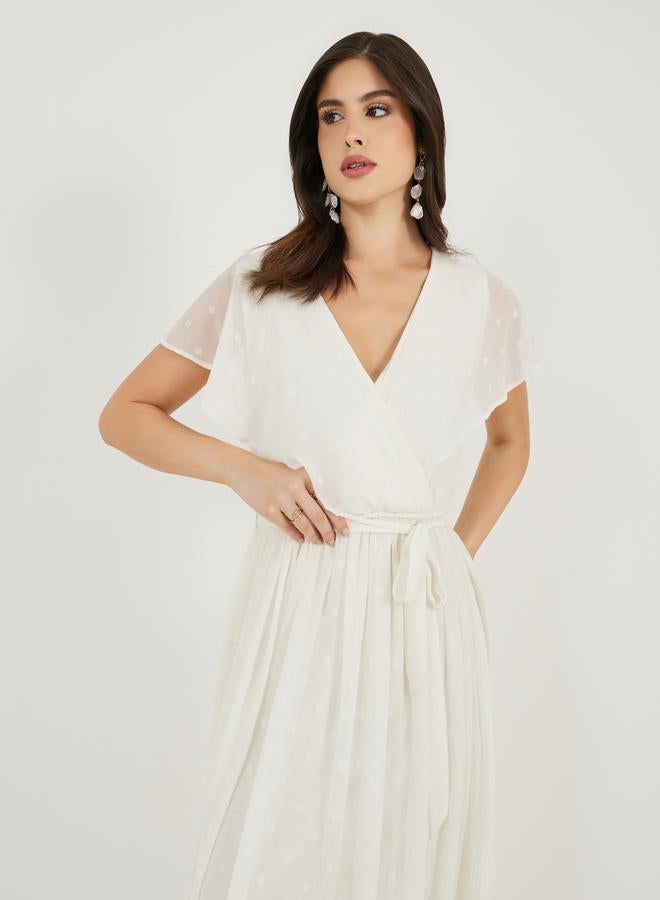 Styli Styli Dobby Frill Sleeves A-Line Maxi Dress with Waist Tie Detail  - Image 4