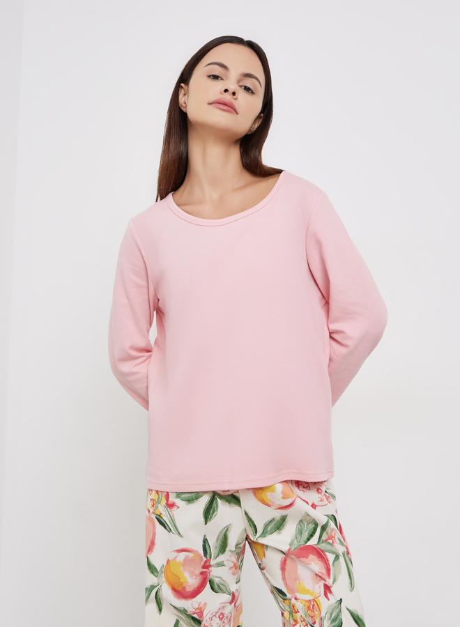 Styli Solid T-Shirt and Floral Print Pyjama Set - Image 2