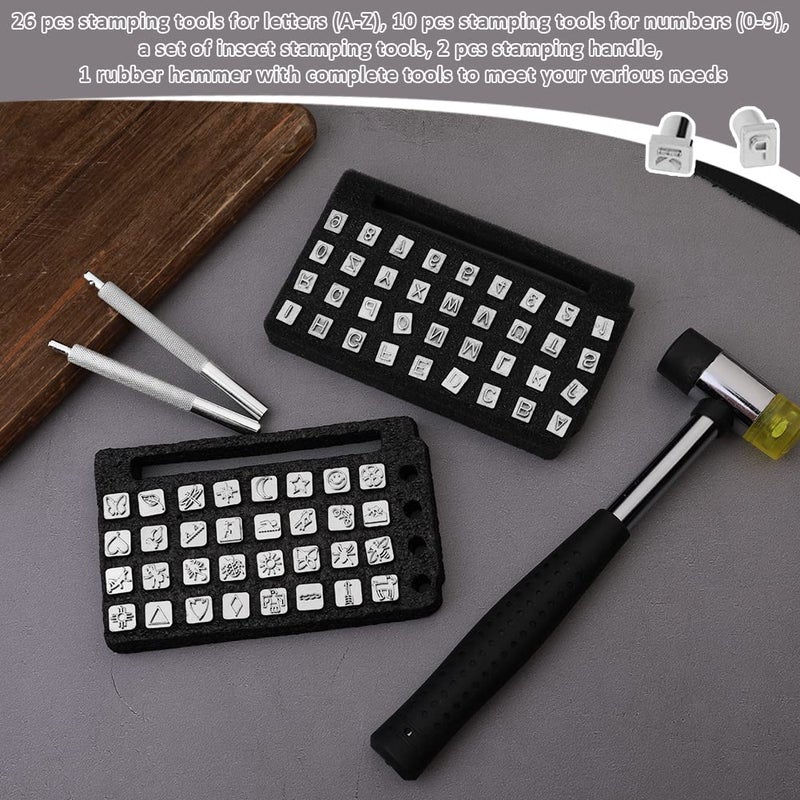 ZMAAGG 71 PCS Leather Stamping Tools, with 68 PCS Letters, Numbers and Patterns, 2 PCS Punch Tools, Leather Stamp Set for Leather Working - Image 4