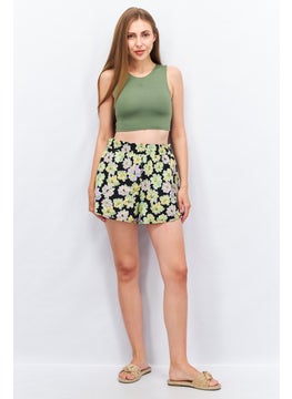 Annorlunda Women Floral Print Shorts, Black Combo  - Image 2