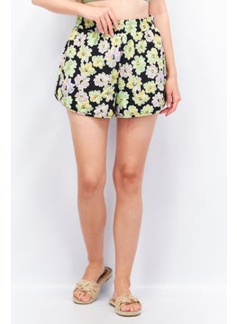 Annorlunda Women Floral Print Shorts, Black Combo  - Image 1