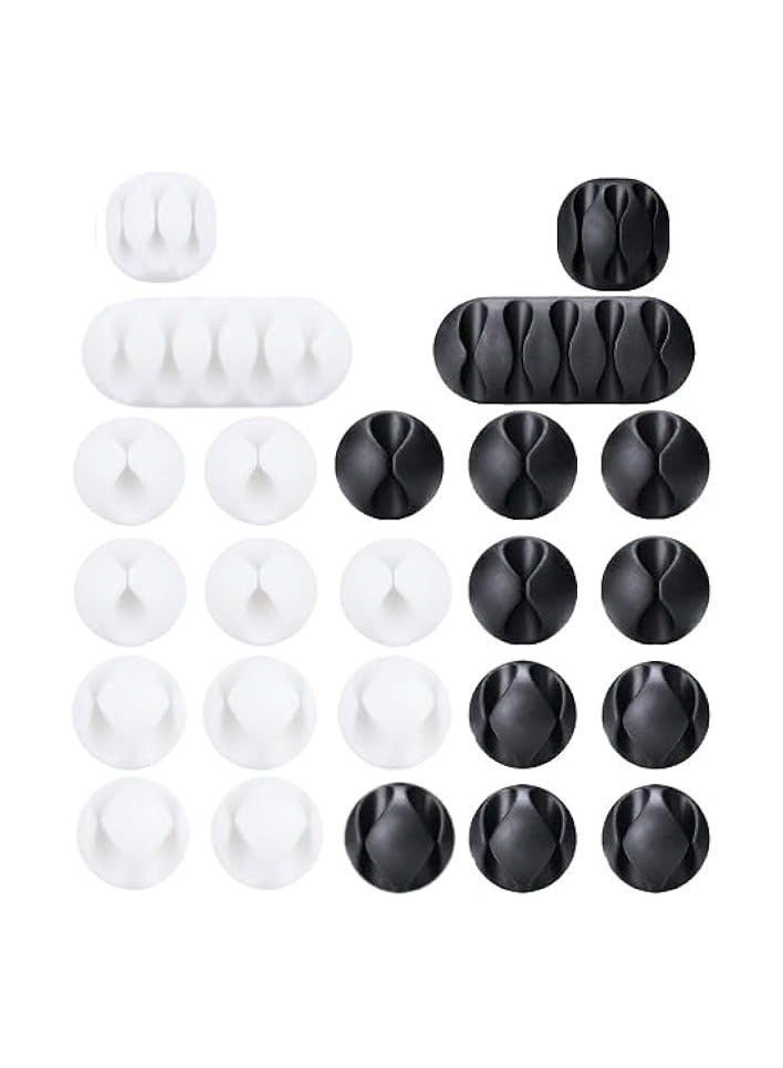 erorex 24Pcs Black&White Cable Clips, Multipurpose Wire Management, Adhesive Cord Holders for Organizing Cable Wires Home Office Car Desk - Image 1