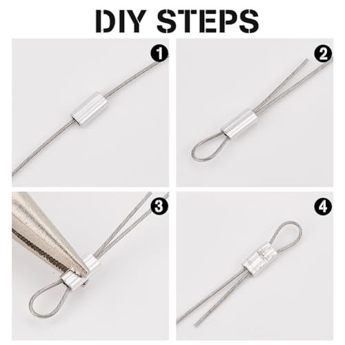AHANDMAKER 304 Stainless Steel Wire Cable, 393 Ft Length 1/32 Wire Rope with 50 Pcs Rectangle Aluminum Crimping Sleeves for Party Decro String, Clothesline, Easy to Hang - Image 5
