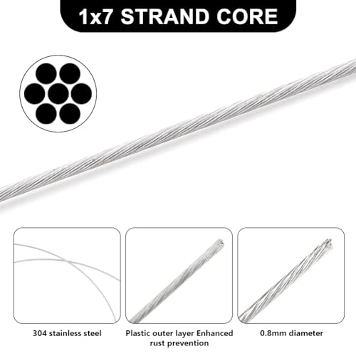 AHANDMAKER 304 Stainless Steel Wire Cable, 393 Ft Length 1/32 Wire Rope with 50 Pcs Rectangle Aluminum Crimping Sleeves for Party Decro String, Clothesline, Easy to Hang - Image 3