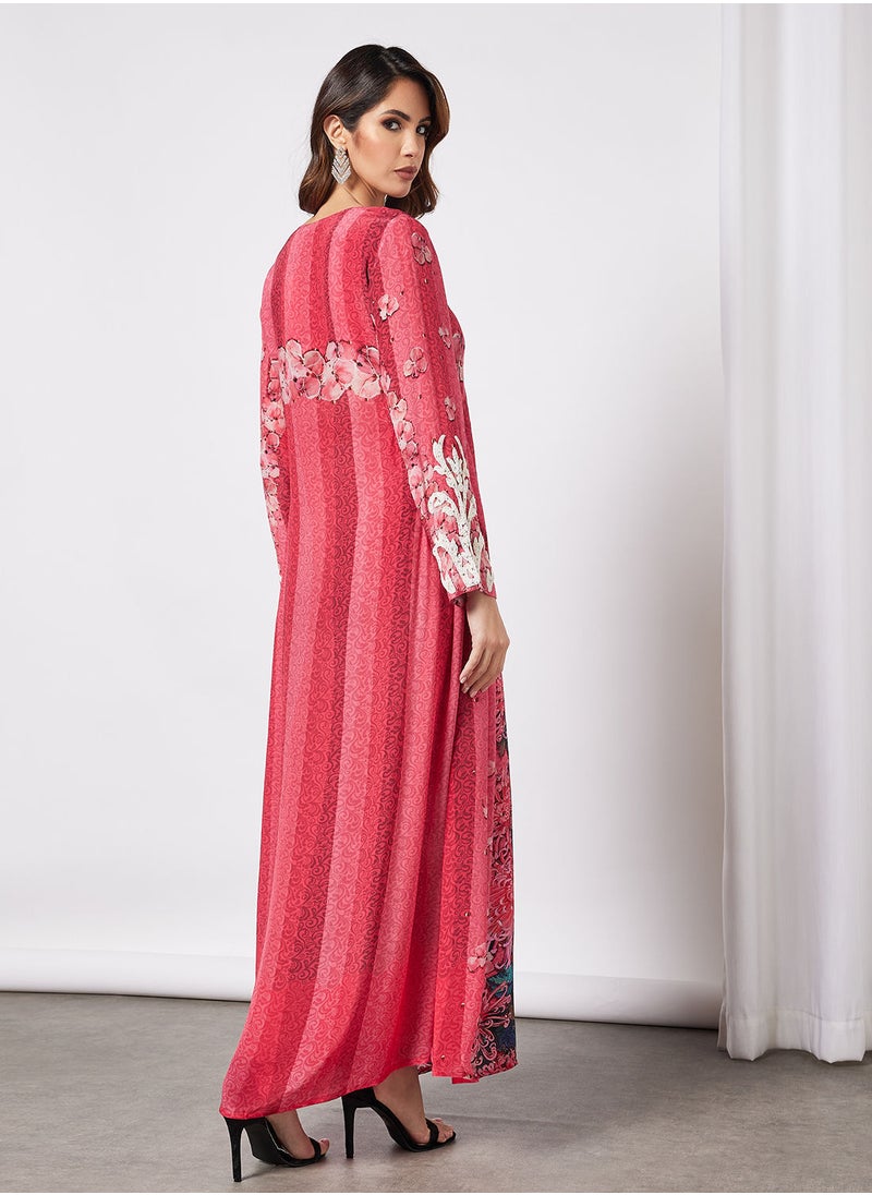 KASHKHA - Rhinestone Embellished Printed Jalabiya - Image 1