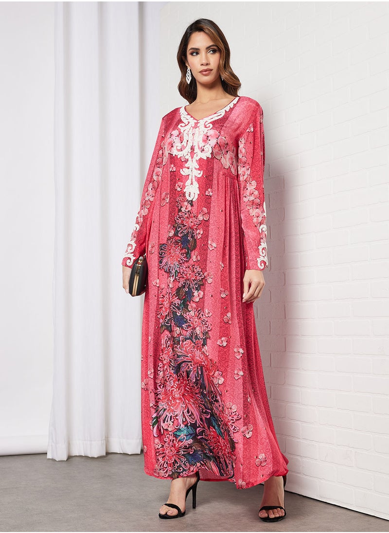 KASHKHA - Rhinestone Embellished Printed Jalabiya - Image 1