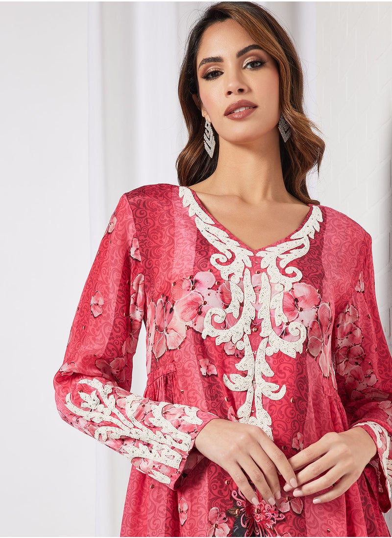 KASHKHA - Rhinestone Embellished Printed Jalabiya - Image 1
