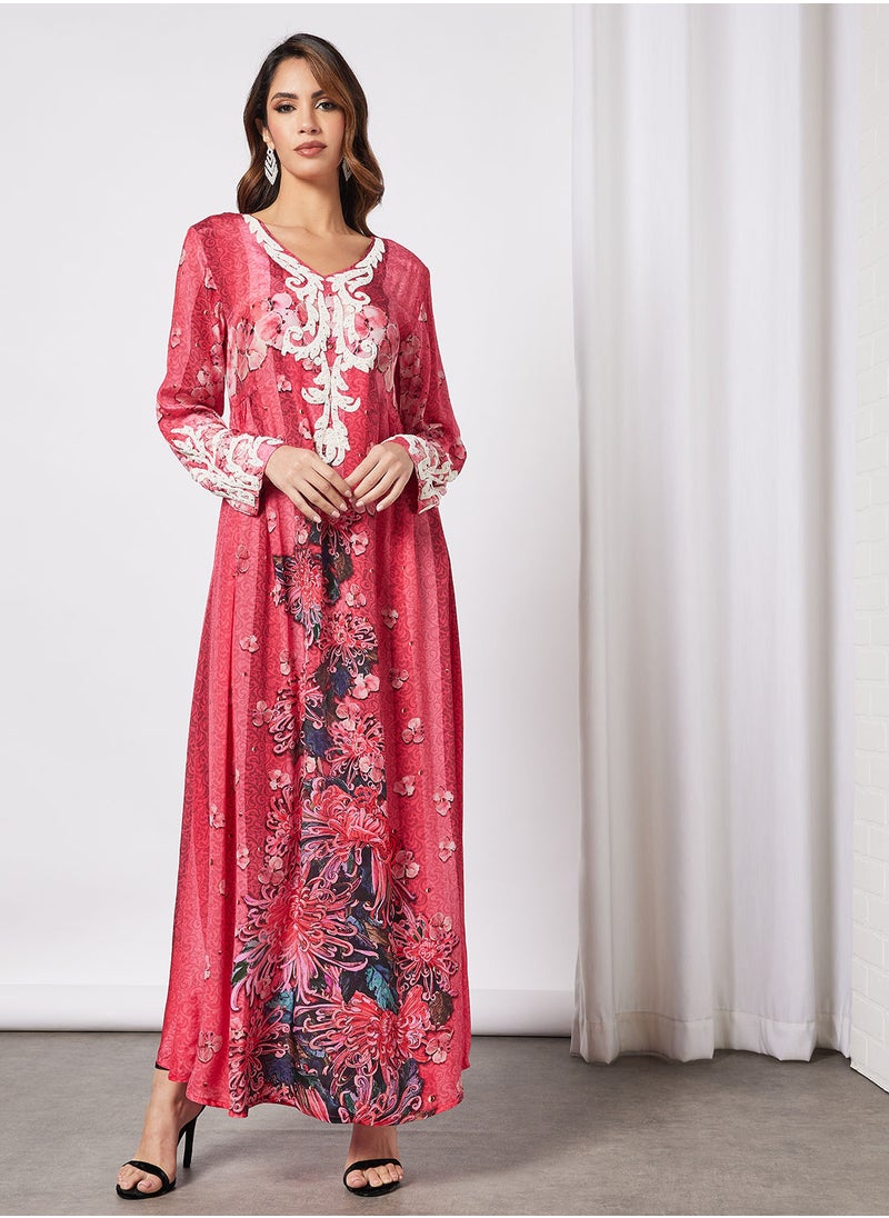 KASHKHA - Rhinestone Embellished Printed Jalabiya - Image 1