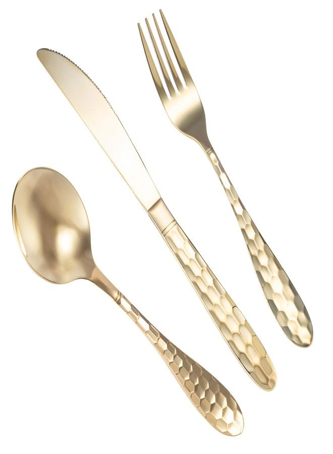 Purecopper 3-Piece Hammered Brass Cutlery Set, 99.99% Pure Copper High-End Kitchen Utensils Cutlery, Suitable for Home and Restaurant Cutlery Sets, Dishwasher Safe (3-piece set) - Image 1
