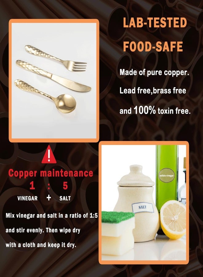 Purecopper 3-Piece Hammered Brass Cutlery Set, 99.99% Pure Copper High-End Kitchen Utensils Cutlery, Suitable for Home and Restaurant Cutlery Sets, Dishwasher Safe (3-piece set) - Image 4
