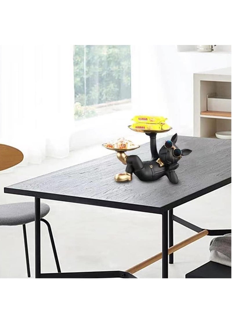 GUDOO تمثال كلب بولدوج فرنسي من الراتنج مع نظارات وصينية معدنية مزدوجة، منظم مفاتيح ومحفظة وإكسسوارات، ديكور منزلي أنيق وهدية مميزة - Image 5