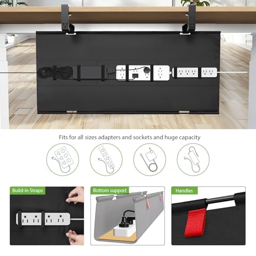 KEEGH Large 36" Under Desk Cable Management Tray - Under Desk Cord Organizer - Clamp/Screw Mount - Support Upto 70lbs - Fabric Wire Management - Gaming/PC Cable Raceways - Cord Hiders for Office/Home - Image 2